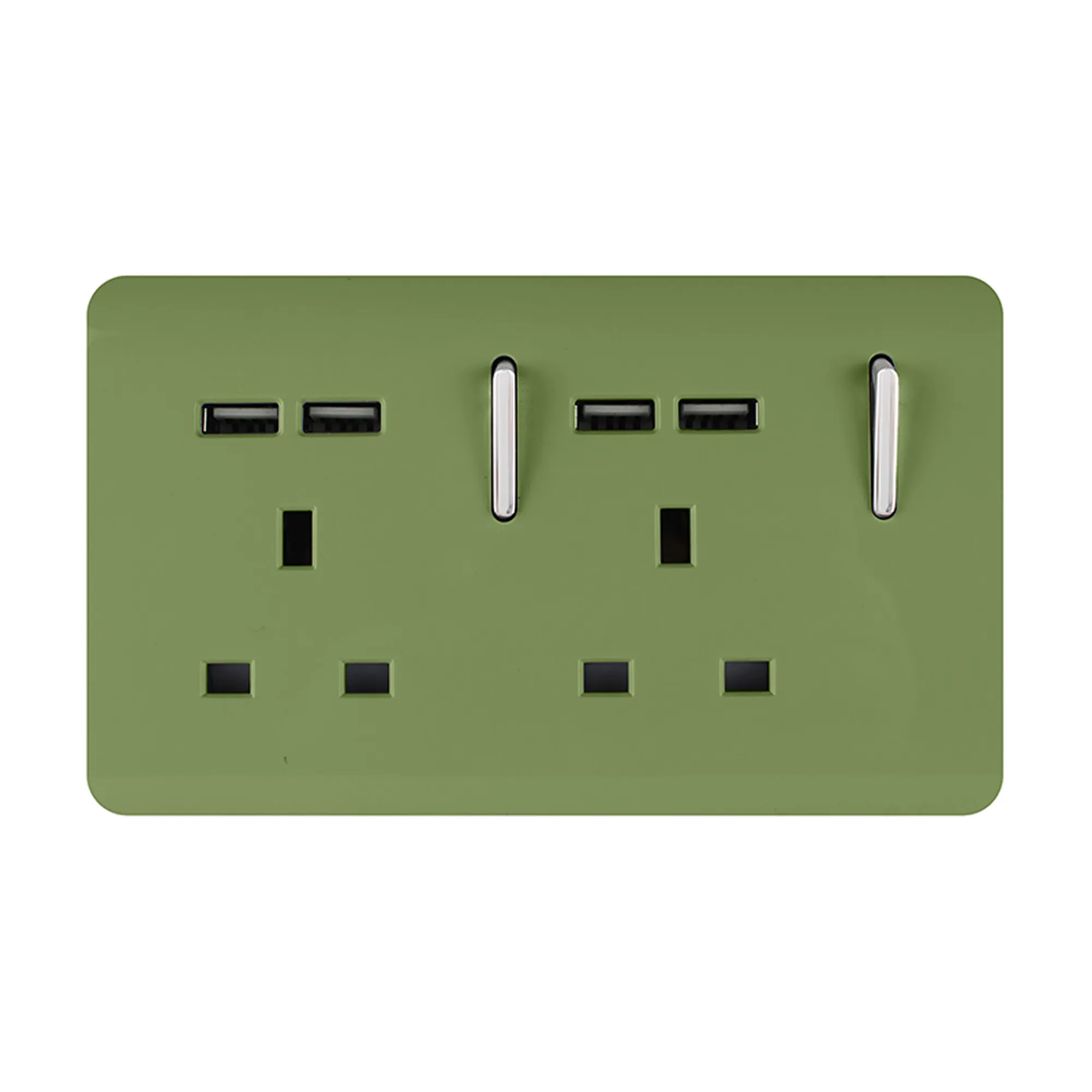 ART-SKT213USBMG  2 Gang 13Amp Switched Double Socket With 4X 2.1Mah USB Moss Green